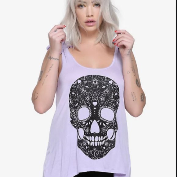 Tops - 2/$25 Lavender Tie up Sparkly Skull Tank